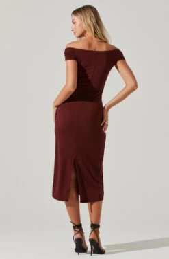 Off Shoulder Long Bodycon Midi Dress -Dresses Sales Store DR97762 BITTERBARK 5