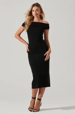 Off Shoulder Long Bodycon Midi Dress -Dresses Sales Store DR97762 BLACK 1