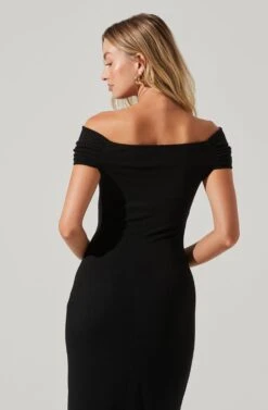 Off Shoulder Long Bodycon Midi Dress -Dresses Sales Store DR97762 BLACK 4