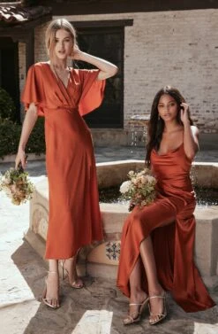 Alessia Satin Flutter Sleeve Midi Dress -Dresses Sales Store LOOK 01 0147