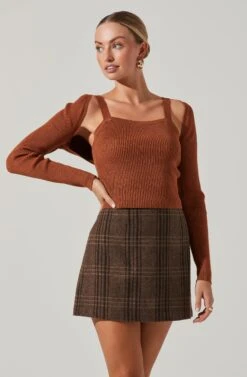 Long Sleeve Bolero Knit Top -Dresses Sales Store LT17106 FCI HAZELNUT 5 4