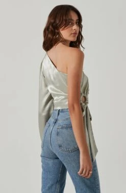 One Shoulder Side Tie Long Sleeve Top -Dresses Sales Store LT17210 FCI MINTMOJITO 5