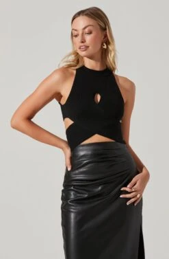Cut Out Knit Crop Top -Dresses Sales Store LT17393 FCI BLACK 3