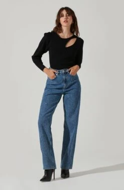 Asymmetrical Top With Long Sleeves -Dresses Sales Store LT17450 FCI BLACK 2