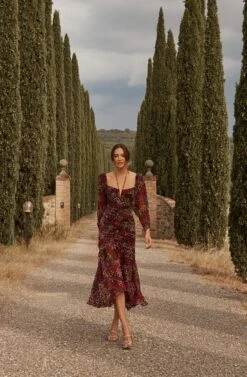 Athena Floral Ruched Long Sleeve Midi Dress -Dresses Sales Store LeniAliStudios ASTR WeddingEdit0L1A6187