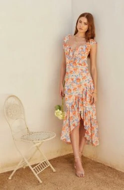 Mahalia Floral Sweetheart Ruffle Midi Dress -Dresses Sales Store MAY SummerWeddingRefresh 5.4 7329