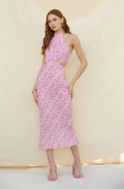 Ambretta Floral Halter Midi Dress -Dresses Sales Store MyronPalms 3358