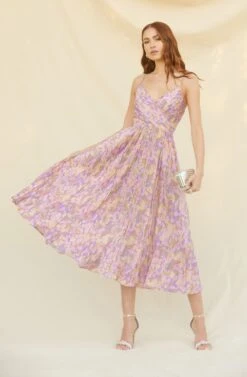 Pleated Twist Bust Midi Dress -Dresses Sales Store MyronPalms 3604