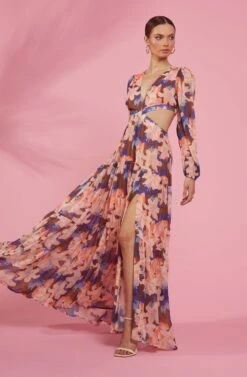 Lively Floral Cutout Long Sleeve Maxi Dress -Dresses Sales Store RESORT 1308