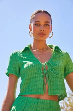 Zoey Collared Tie Front Top -Dresses Sales Store Shoot 3250